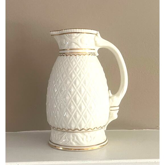 Vintage Ivory, Gold Trim, Porcelain Tall Creamer / Pitcher, Diamond Textured - Picture 1 of 13